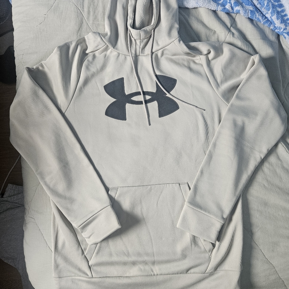 UNDER ARMOUR Armour Fleece Logo Hoodie Biege Black Loose Men's Small